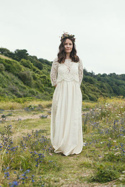 'Zarah' Long hemp silk bridal dress