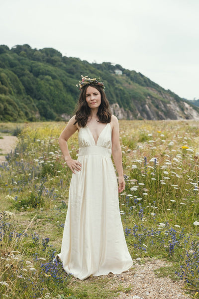 'Zarah' Long hemp silk bridal dress