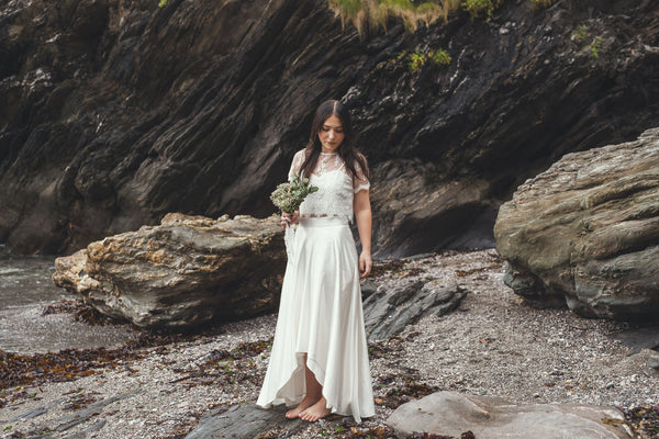 ‘Iona' hi-low hemp/silk bridal skirt