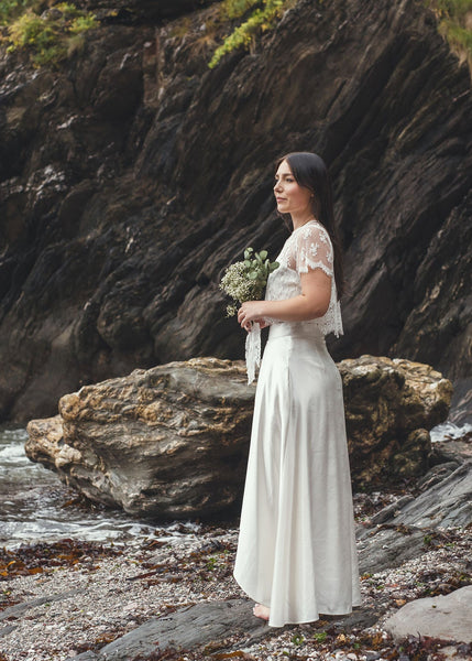 ‘Iona' hi-low hemp/silk bridal skirt