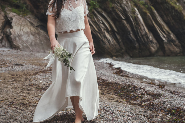 ‘Iona' hi-low hemp/silk bridal skirt