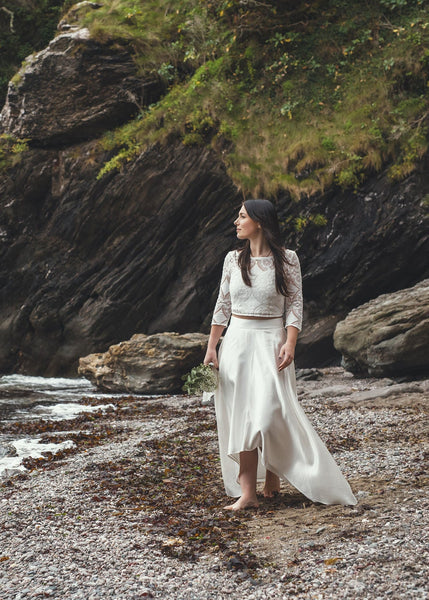 ‘Iona' hi-low hemp/silk bridal skirt