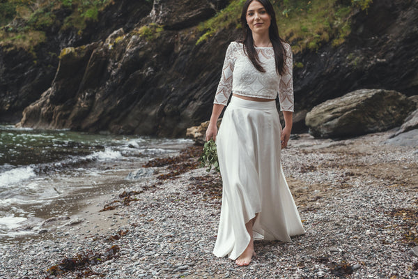 ‘Iona' hi-low hemp/silk bridal skirt