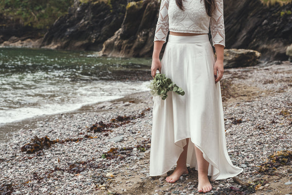 ‘Iona' hi-low hemp/silk bridal skirt