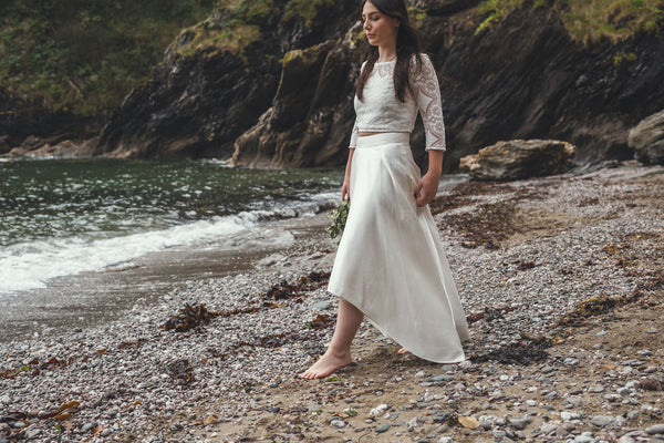‘Iona' hi-low hemp/silk bridal skirt