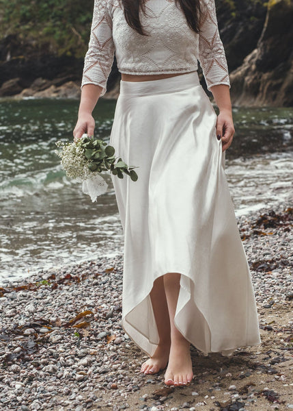 ‘Iona' hi-low hemp/silk bridal skirt