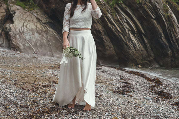 ‘Iona' hi-low hemp/silk bridal skirt