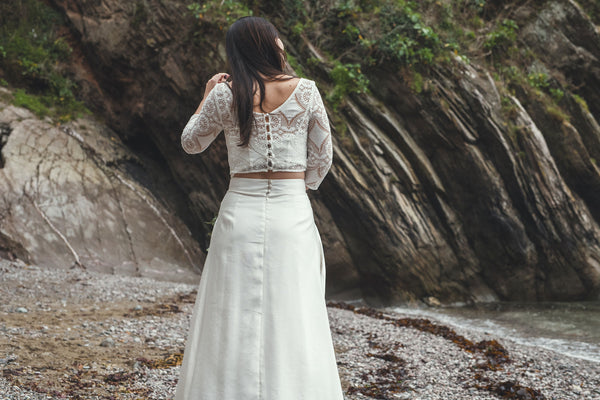 ‘Iona' hi-low hemp/silk bridal skirt