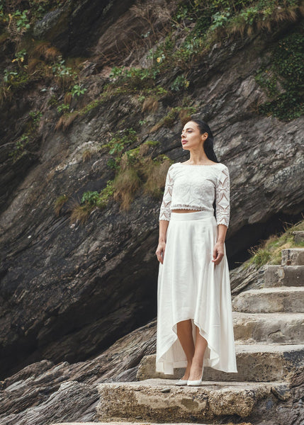 ‘Iona' hi-low hemp/silk bridal skirt
