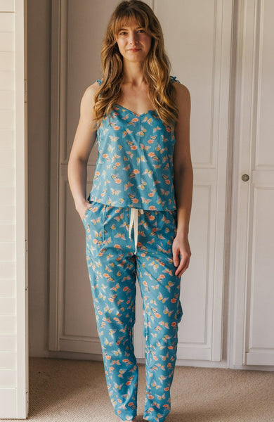 Blue butterfly summer pyjamas - trousers & cami