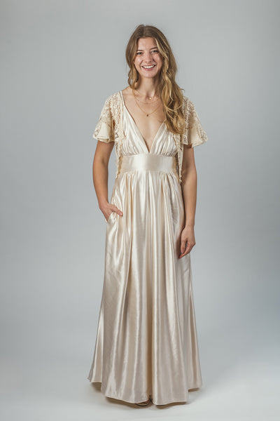 'Zarah' Long hemp silk bridal dress