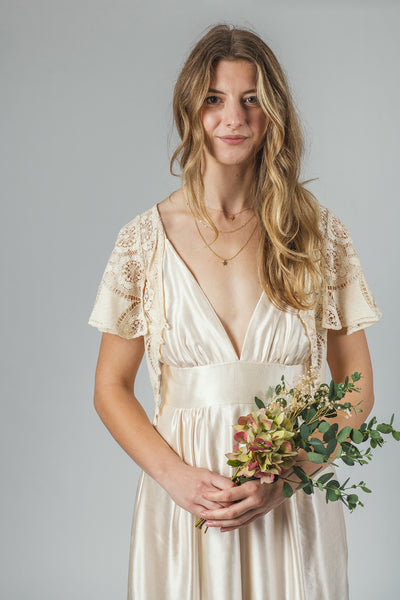 'Zarah' Long hemp silk bridal dress