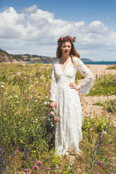 'Willow' flared sleeve lace bridal dress