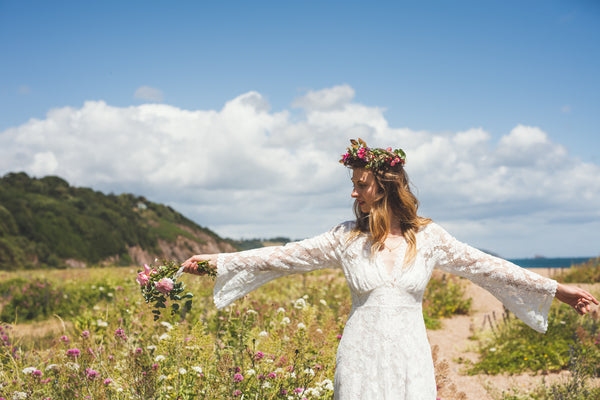 'Willow' flared sleeve lace bridal dress