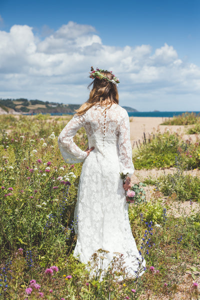 'Willow' flared sleeve lace bridal dress