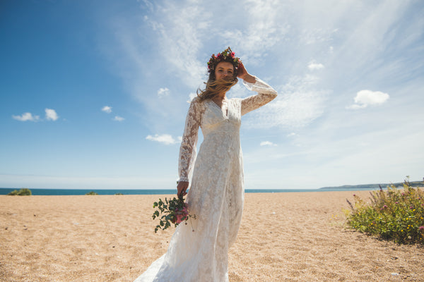 'Willow' flared sleeve lace bridal dress