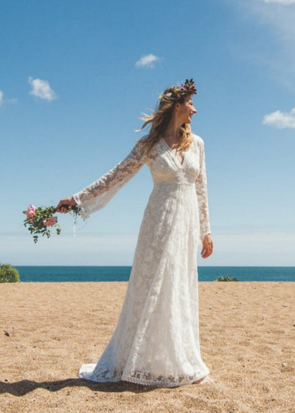 'Willow' flared sleeve lace bridal dress