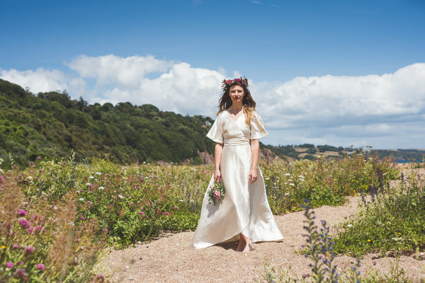 'Honey' Hemp/silk wrap bridal dress with sleeves