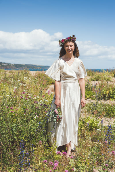 'Honey' Hemp/silk wrap bridal dress with sleeves