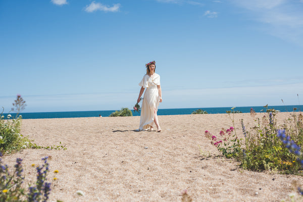 'Honey' Hemp/silk wrap bridal dress with sleeves