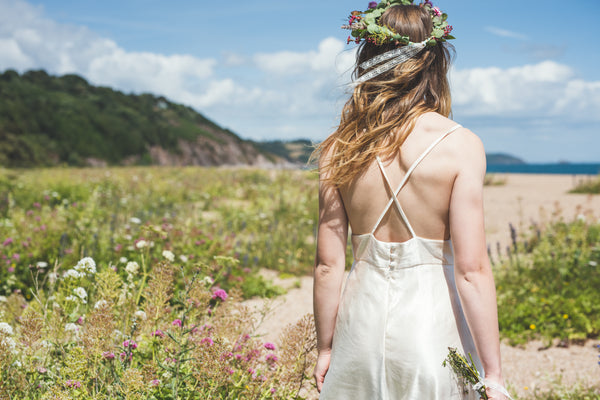 'Zarah' Long hemp silk bridal dress