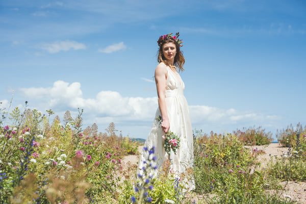 'Zarah' Long hemp silk bridal dress