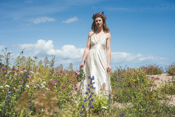 'Zarah' Long hemp silk bridal dress