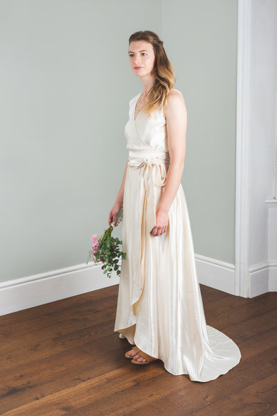 'Agnes' Hemp/silk wrap bridal dress