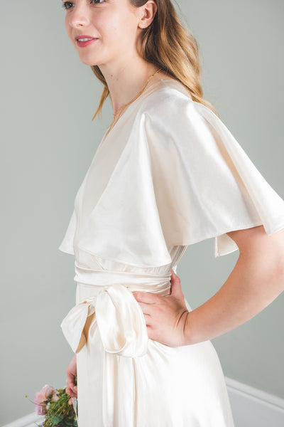 'Honey' Hemp/silk wrap bridal dress with sleeves