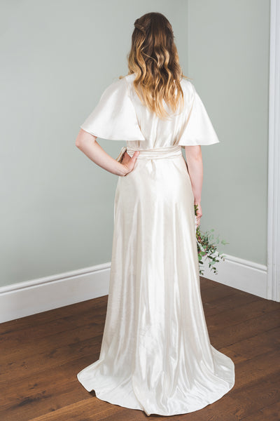 'Honey' Hemp/silk wrap bridal dress with sleeves