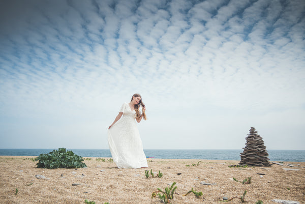 'Heather' Long V-neck lace dress