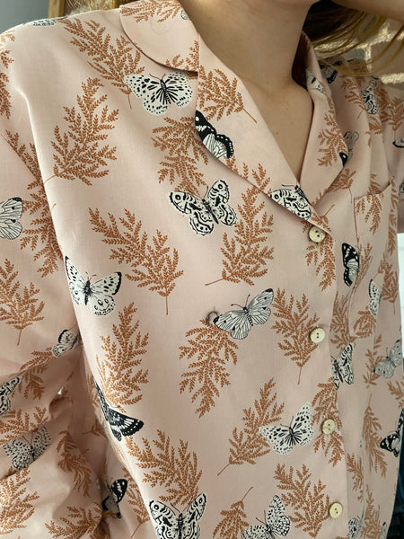 Pink butterfly print organic cotton pyjamas trousers & shirt