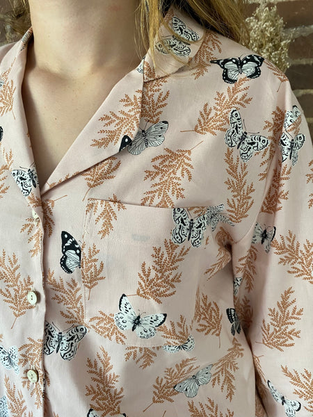 Pink butterfly print organic cotton pyjamas trousers & shirt