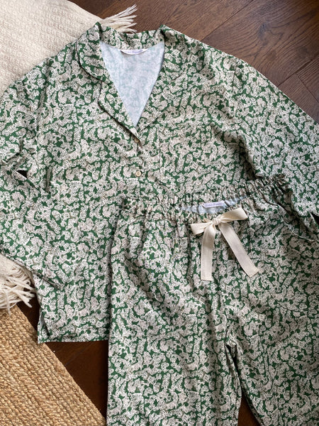 Green flora print organic cotton pyjamas trousers & shirt