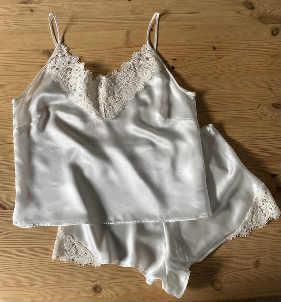 Organic silk & lace summer pyjamas, shorts & cami