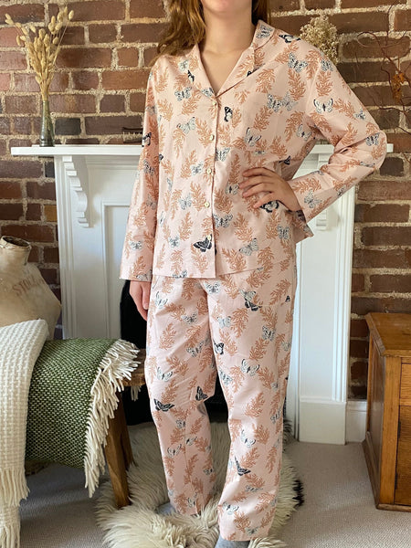 Pink butterfly print organic cotton pyjamas trousers & shirt