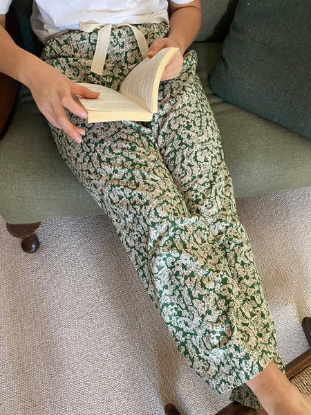 Green flora print organic cotton pyjama trousers