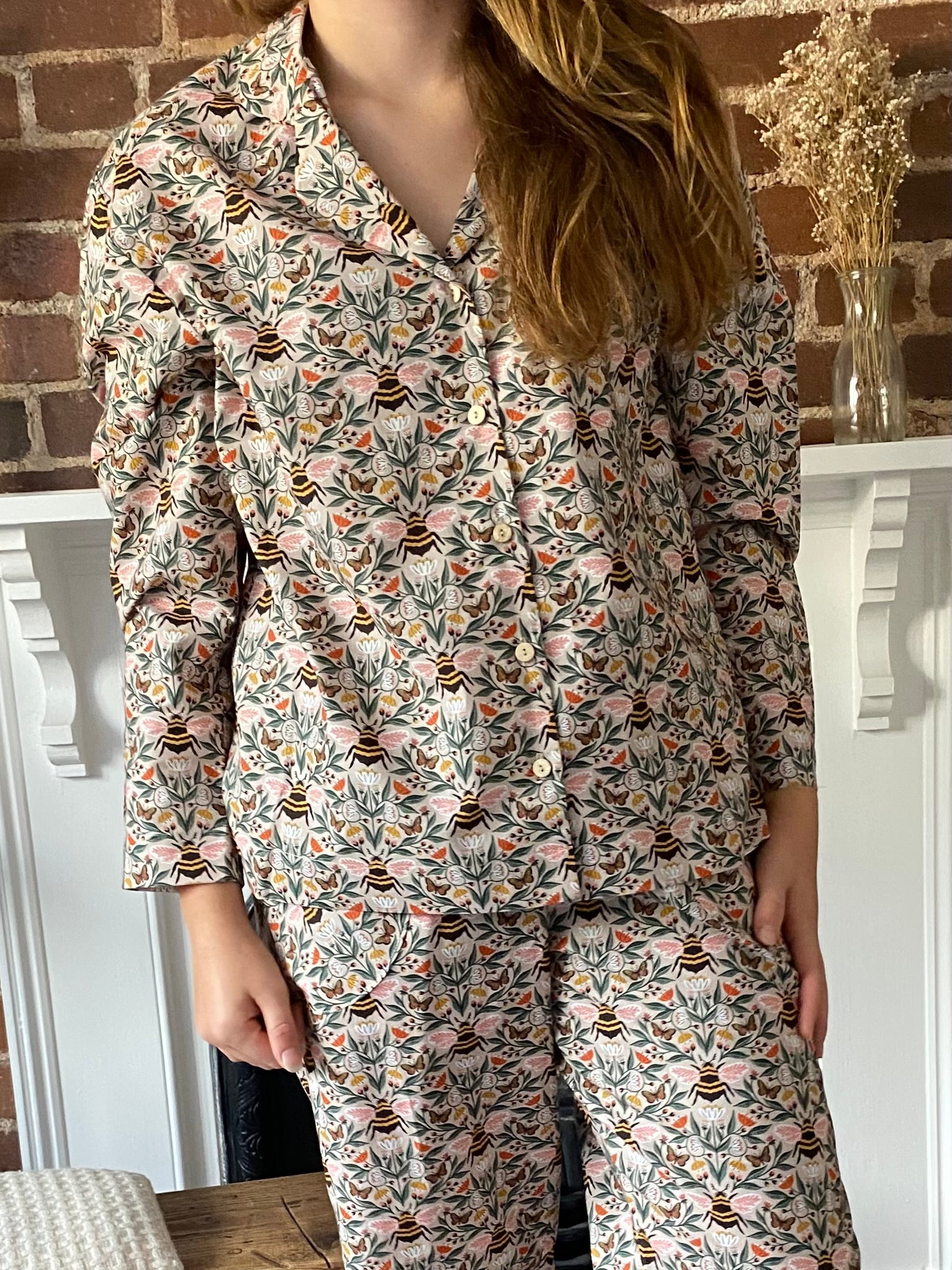 Bee print organic cotton pyjamas trousers & shirt