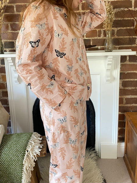 Pink butterfly print organic cotton pyjamas trousers & shirt