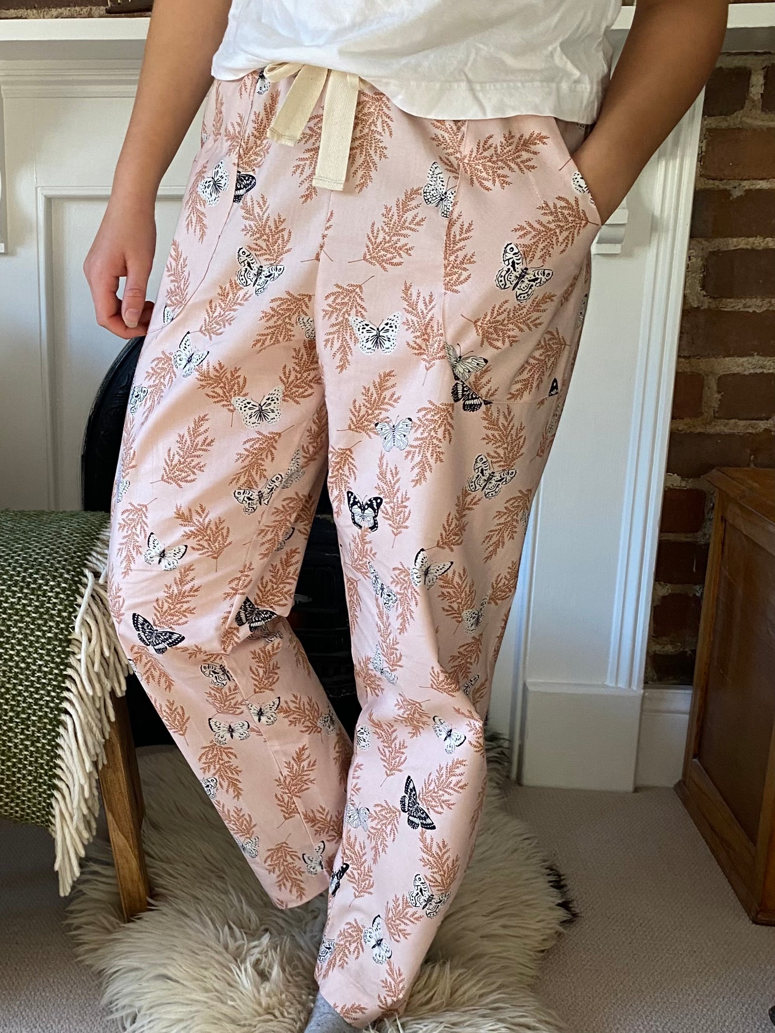 Pink butterfly print organic cotton pyjama trousers