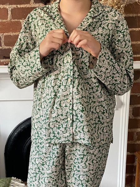 Green flora print organic cotton pyjamas trousers & shirt