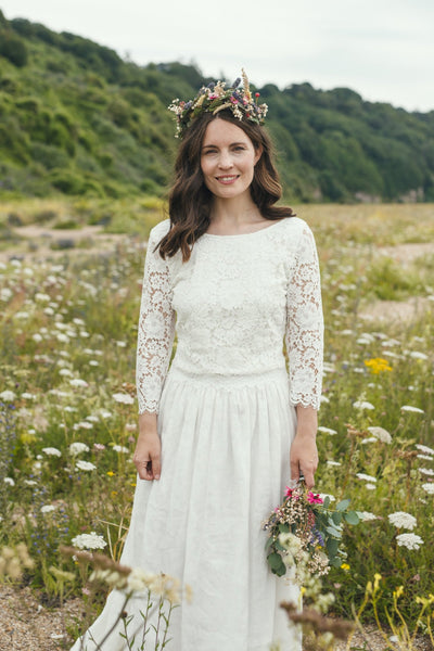 ‘Cassia’ organic cotton 3/4 sleeve lace top