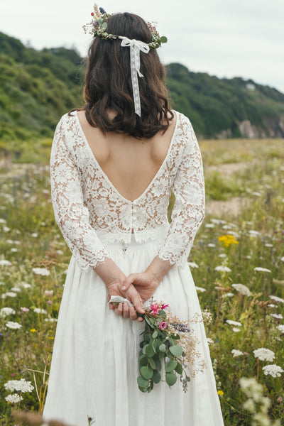 ‘Cassia’ organic cotton 3/4 sleeve lace top