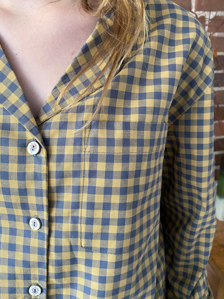 Yellow & grey check organic cotton pyjamas trousers & shirt