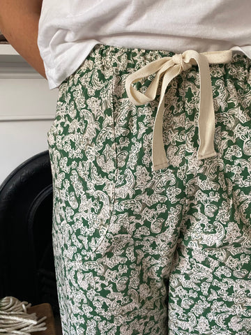 Green flora print organic cotton pyjama trousers