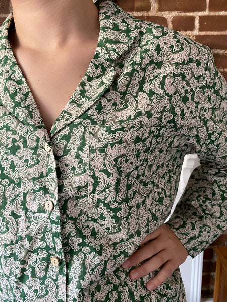 Green flora print organic cotton pyjamas trousers & shirt