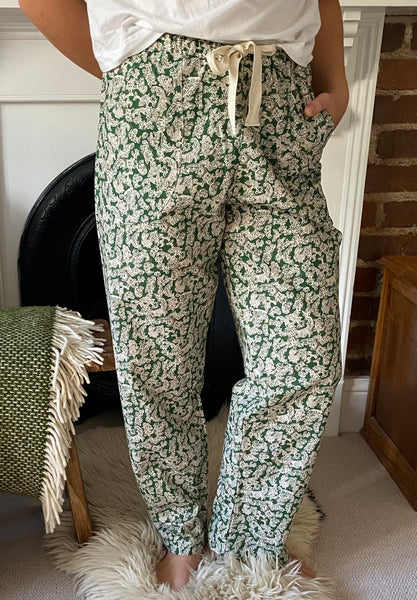Green flora print organic cotton pyjama trousers