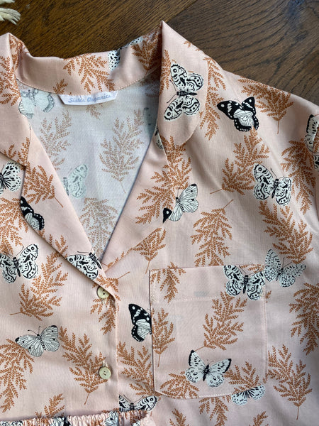 Pink butterfly print organic cotton pyjamas trousers & shirt