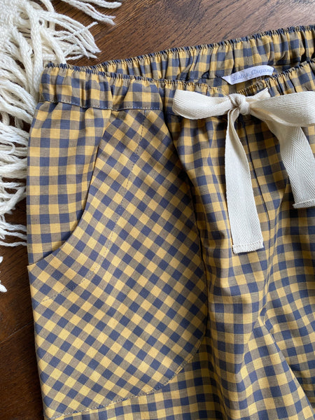 Yellow & grey check organic cotton pyjamas trousers & shirt