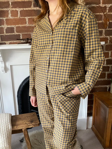 Yellow & grey check organic cotton pyjamas trousers & shirt